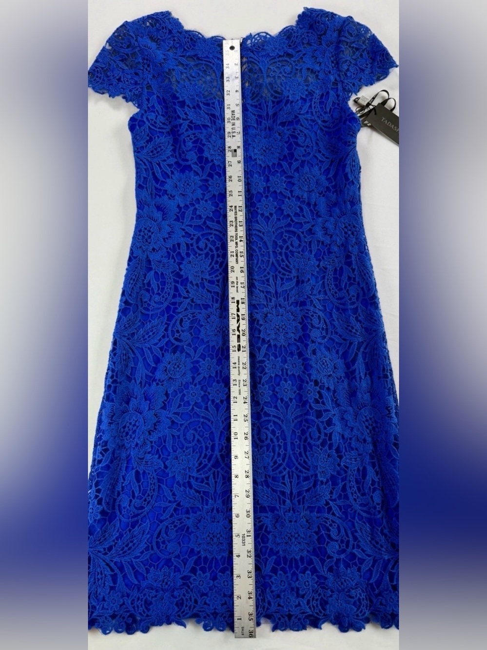 Tadashi Shoji Royal Blue Lace Cap Sleeve Cocktail Dress Size 10P - Picture 7 of 10